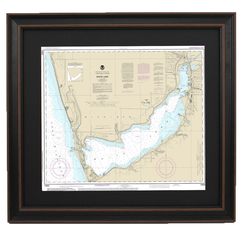 Framed Nautical Chart 14935 - White Lake. NOAA 14935. Handmade in the USA.