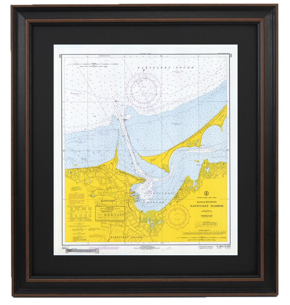 Vintage Framed Nautical Chart 13242 - Nantucket Harbor. 1971 Historical Chart. NOAA 13242. Handmade in the USA.