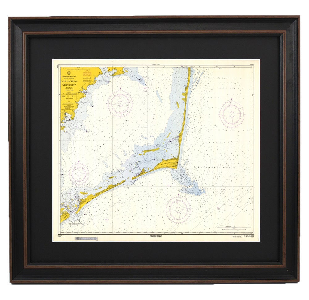 Vintage Outer Banks Nautical Chart 11555 - Cape Hatteras, 1964 Historical Chart. NOAA 11555. Handmade in the USA.