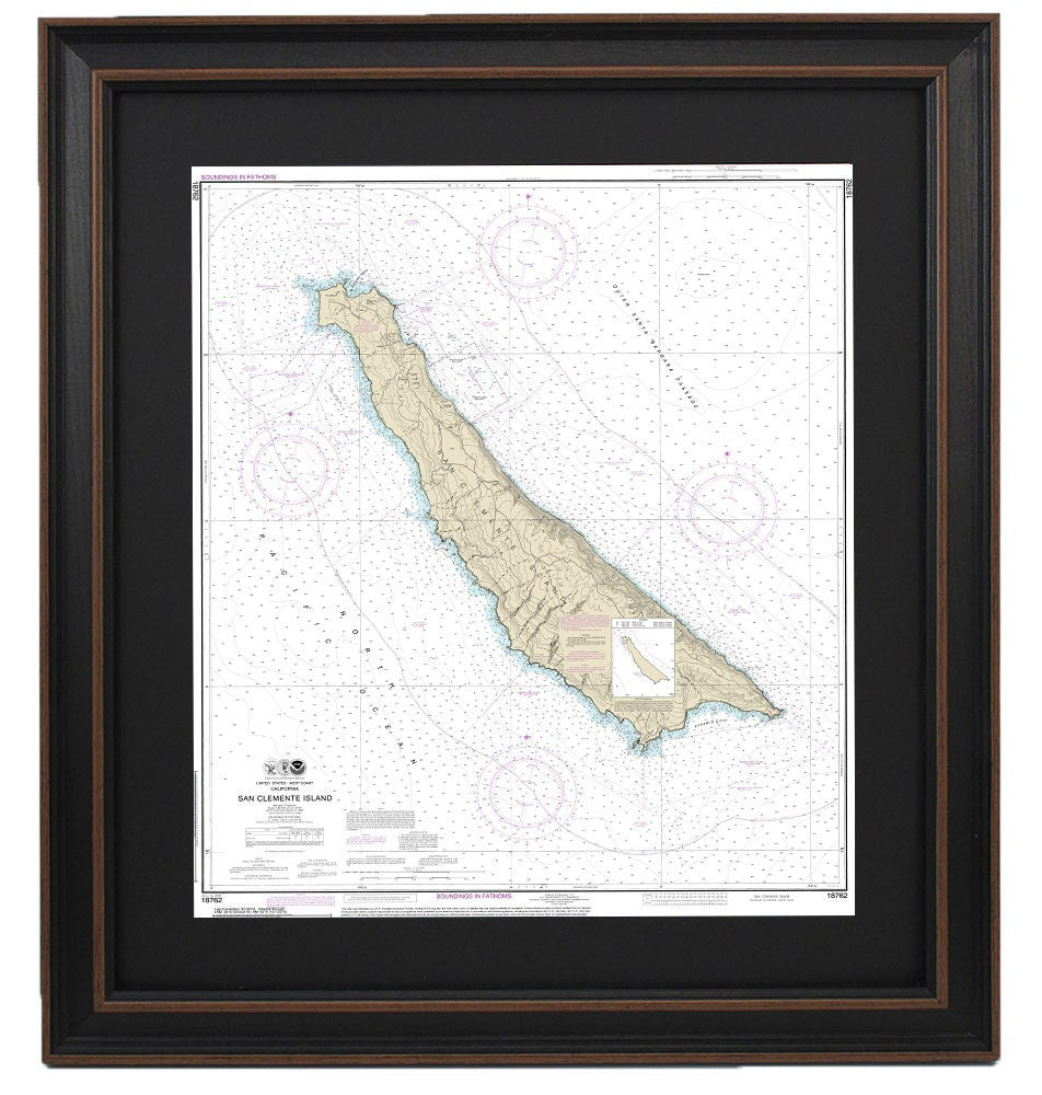 Framed Nautical Chart 18762 - San Clemente Island. NOAA 18762. Handmade in the USA.