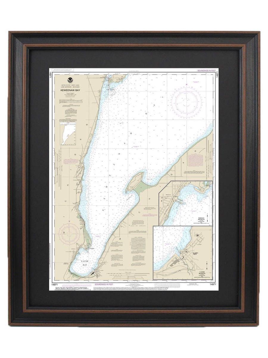 Framed Nautical Chart 14971 - Keweenaw Bay. Lake Superior, Michigan. NOAA 14971. Handmade in the USA.