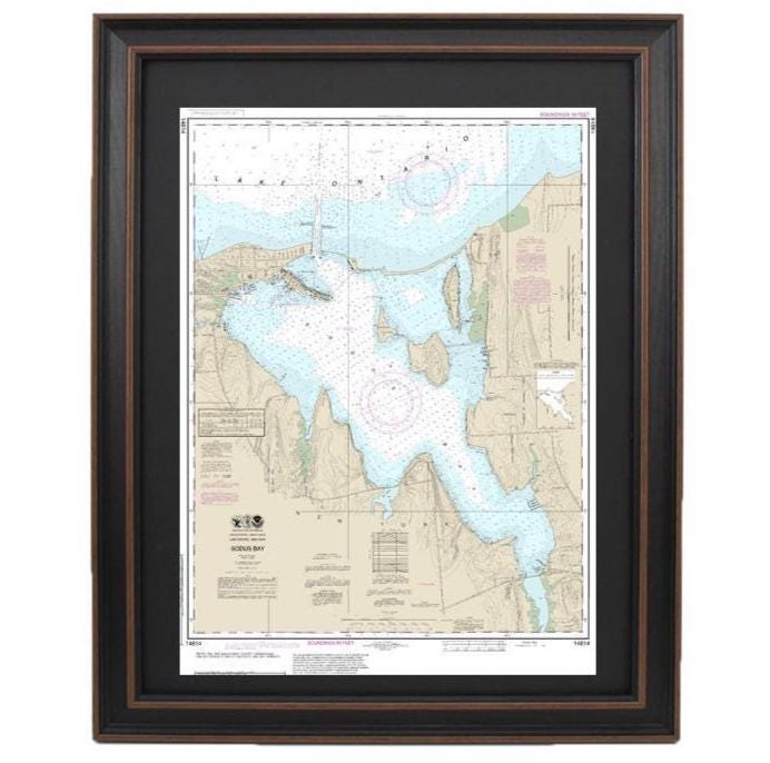 Framed Nautical Chart 14814 - Lake Ontario, Sodus Bay NOAA 14814. Handmade in the USA.