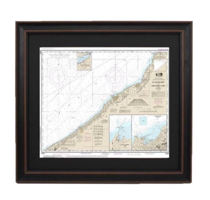 Framed Nautical Chart 14823 - Lake Erie, Sturgeon Point to Twentymile Creek. NOAA 14823. Handmade in the USA.