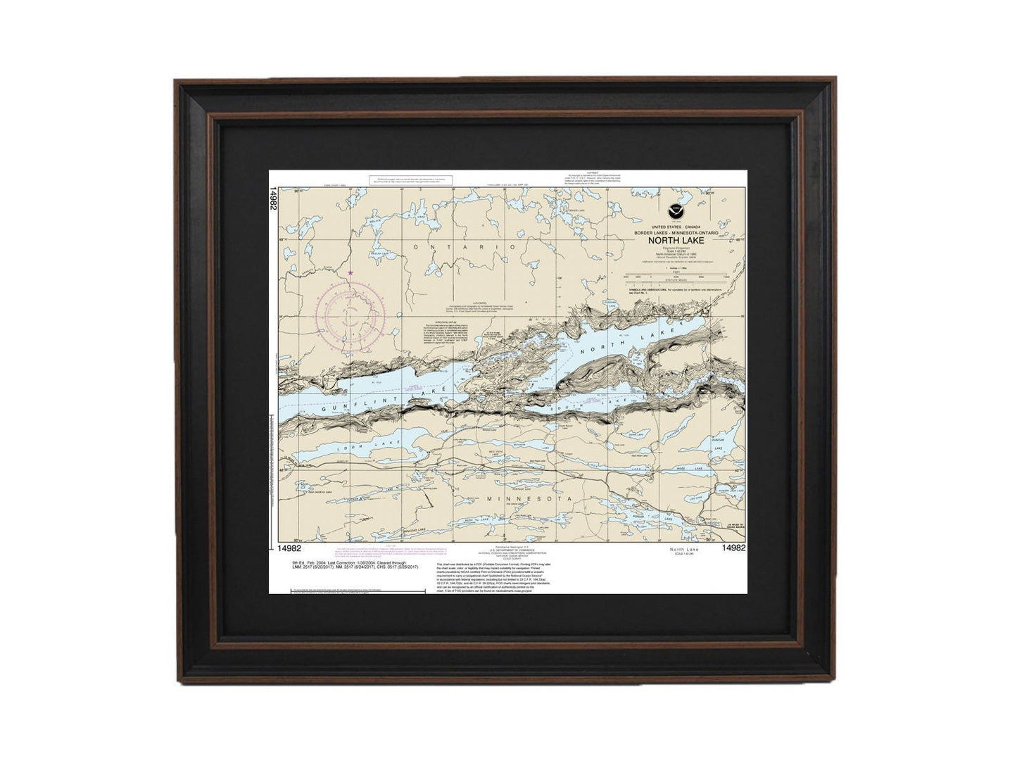 Framed Nautical Chart 14982 - North Lake, Minnesota. NOAA 14982. Handmade in the USA.
