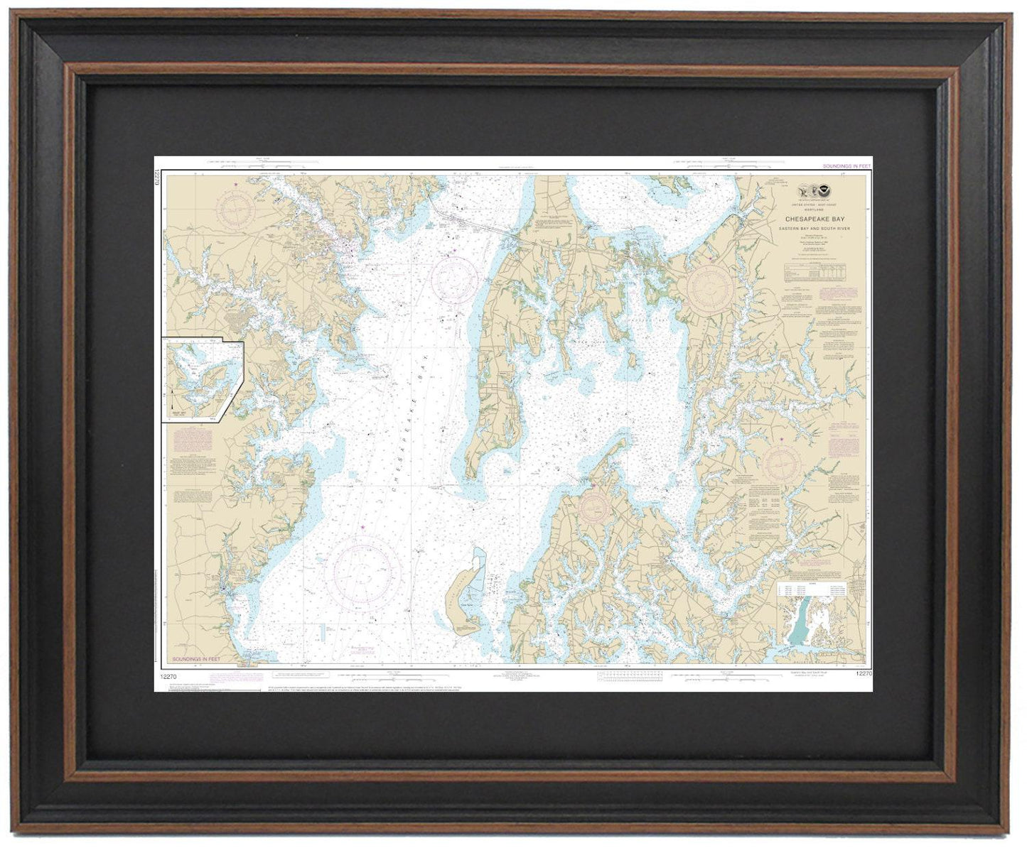 Framed Nautical Chart 12270 - Chesapeake Bay. Eastern Bay and South River. NOAA 12270. Handmade in the USA.