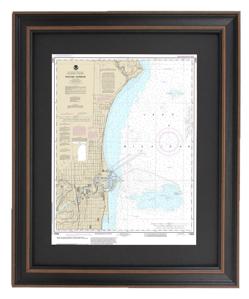Framed Nautical Chart14925 - Racine Harbor. NOAA 14925. Handmade in the USA.