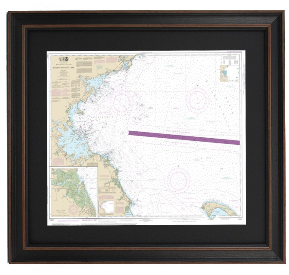 Framed Nautical Chart 13267 - Massachusetts Bay. North River. NOAA 13267. Handmade in the USA.