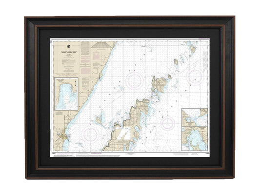 Framed Nautical Chart 14909 - Lake Michigan Upper Green Bay. NOAA 14909. Handmade in the USA.
