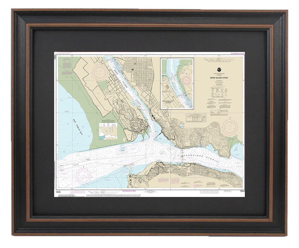 Framed Nautical Chart 18655 - Mare Island Strait. NOAA 18655. Handmade in the USA.