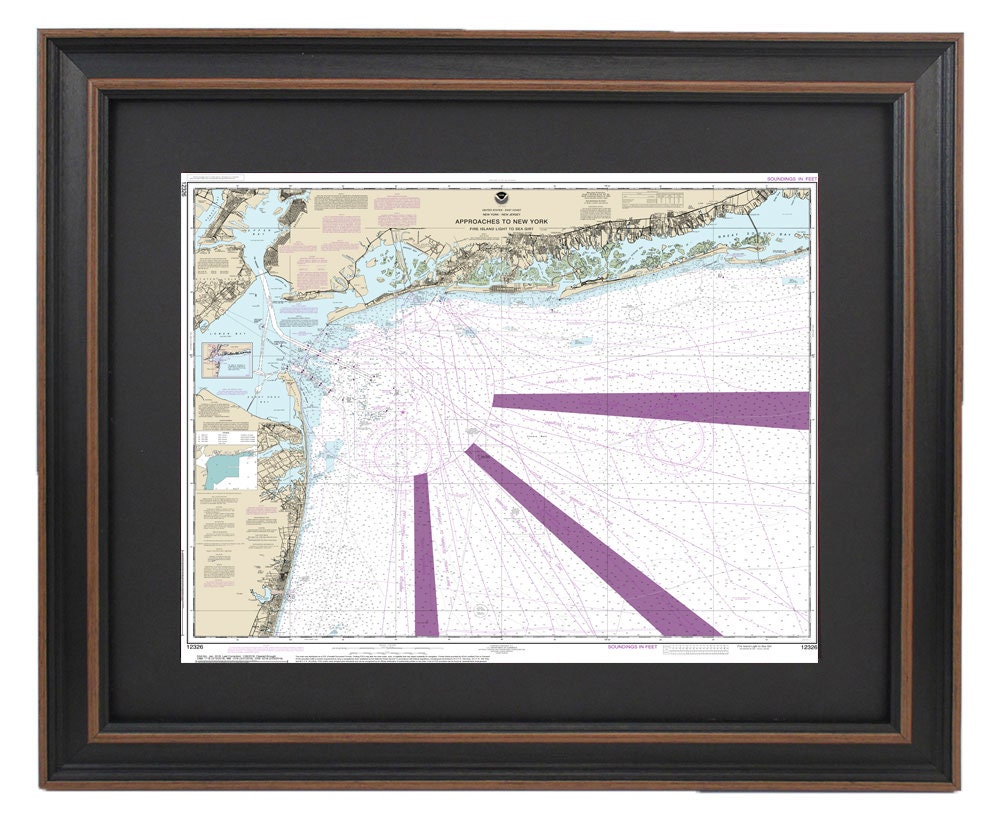 Framed Nautical Chart 12326 - Shinecock Light to Fire Island Light. NOAA 12326. Handmade in the USA.