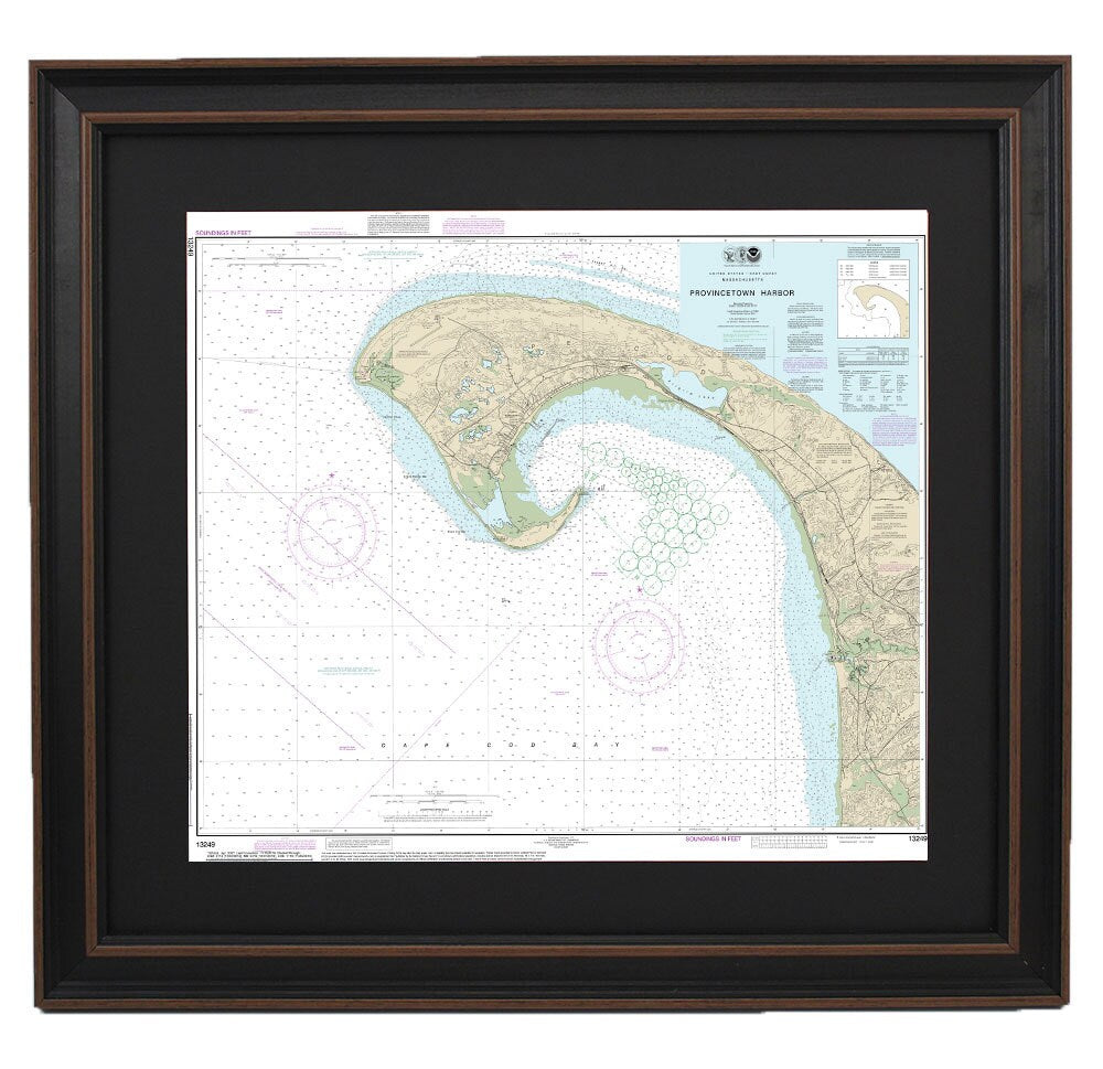 Framed Nautical Chart 13249 - Provincetown Harbor. NOAA 13249. Handmade in the USA.
