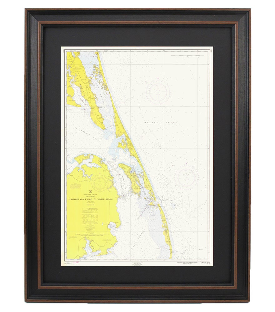 Vintage Outer Banks Nautical Chart 12204 - Currituck Beach Light to Wimble Shoals. 1961 Historical Chart. NOAA 12204. Handmade in the USA.