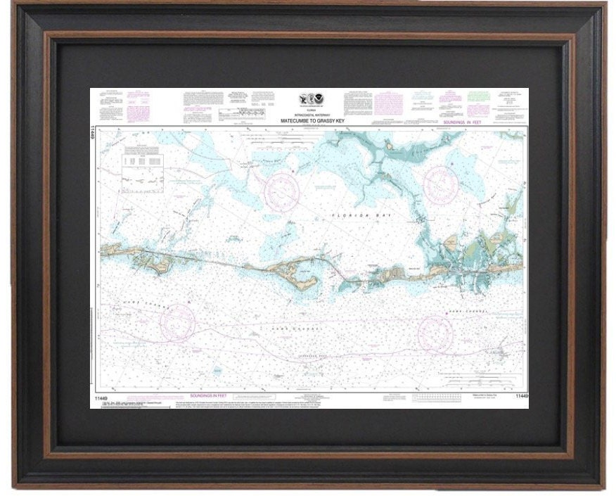 Framed Nautical Chart 11449 - Intracoastal Waterway. Big Spanish Channel to Johnston Key. NOAA 11449. Handmade in the USA.