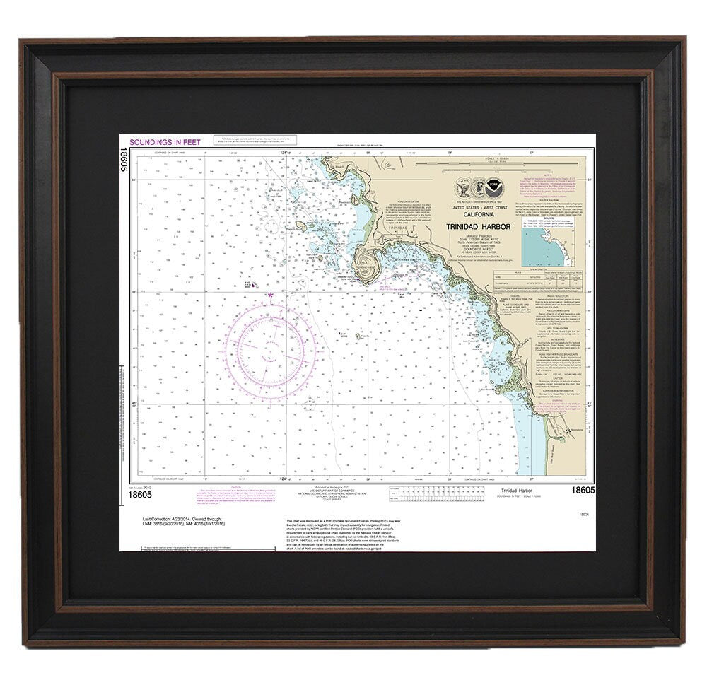 Framed Nautical Chart 18605 - Trinidad Harbor. NOAA 18605. Handmade in the USA.