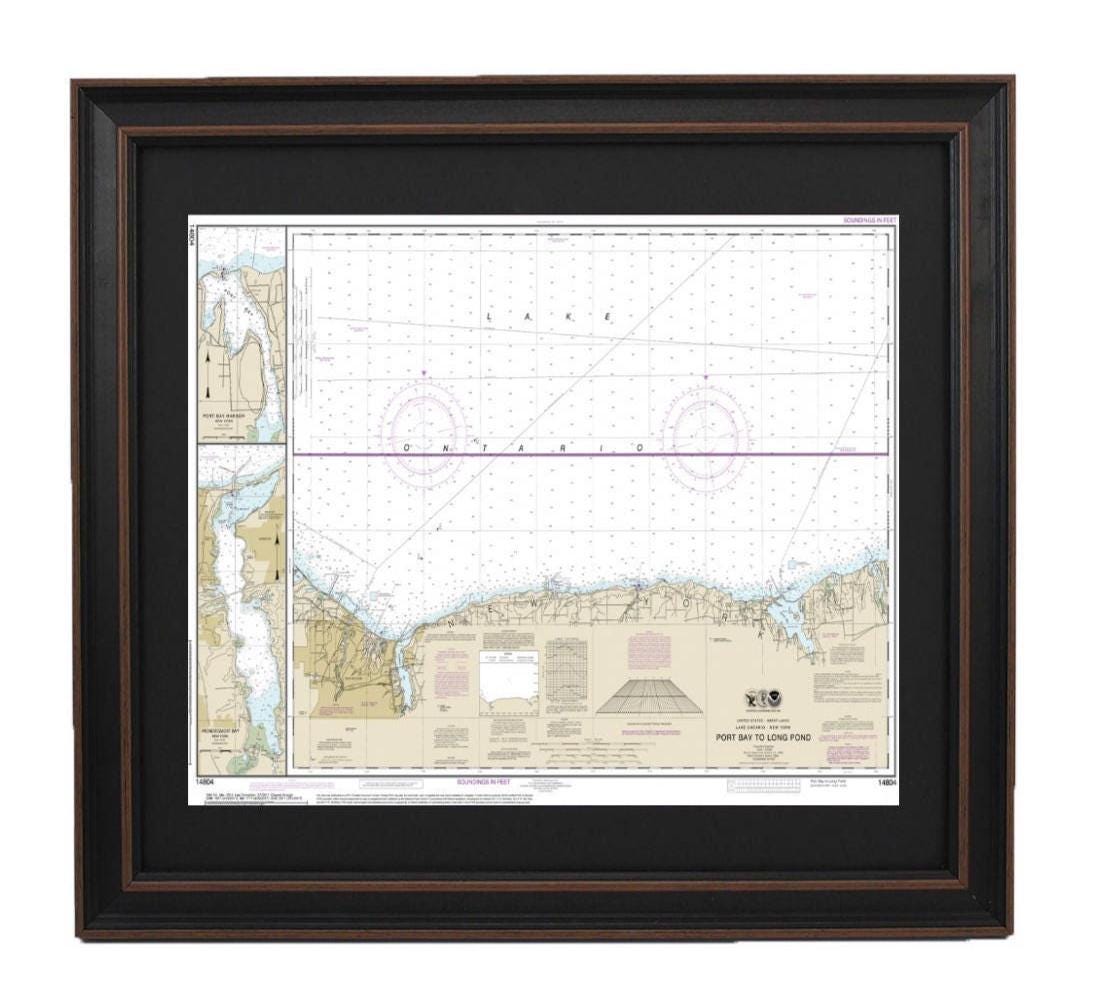 Framed Nautical Chart 14804 - Lake Ontario, Port Bay to Long Pond. NOAA 14804. Handmade in the USA.