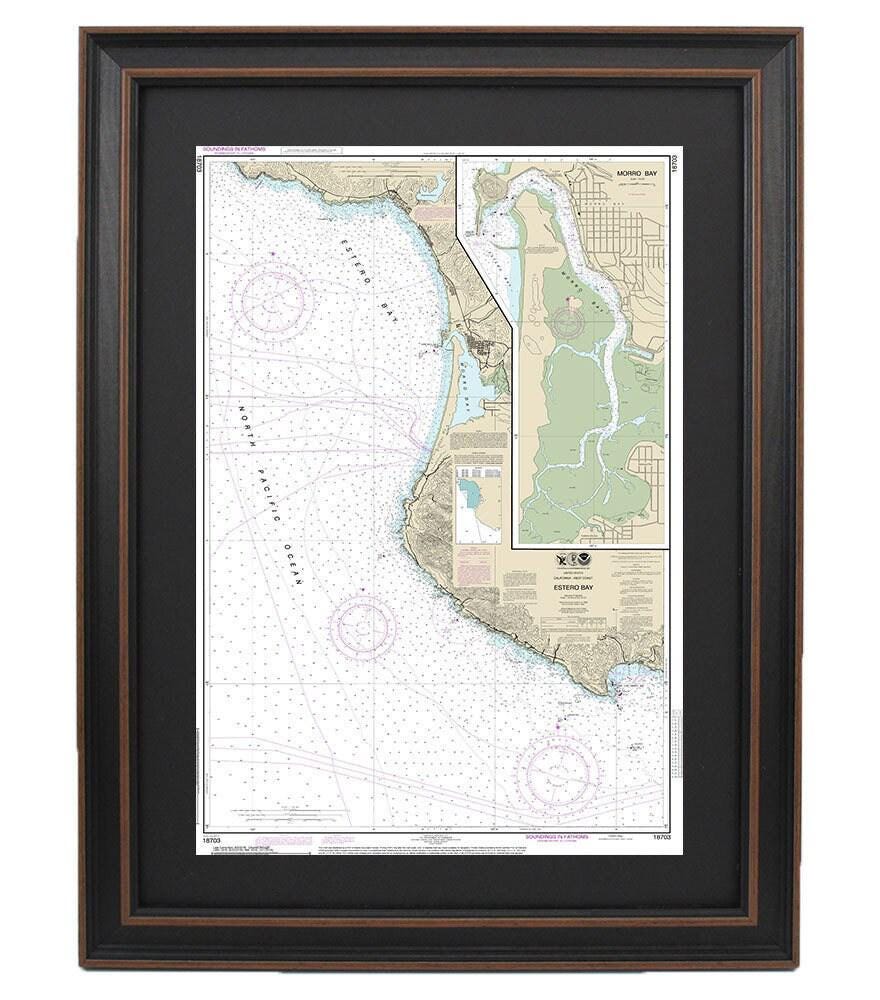 Framed Nautical Chart 18703 - Estero & Morro Bay, NOAA 18703. Handmade in the USA.