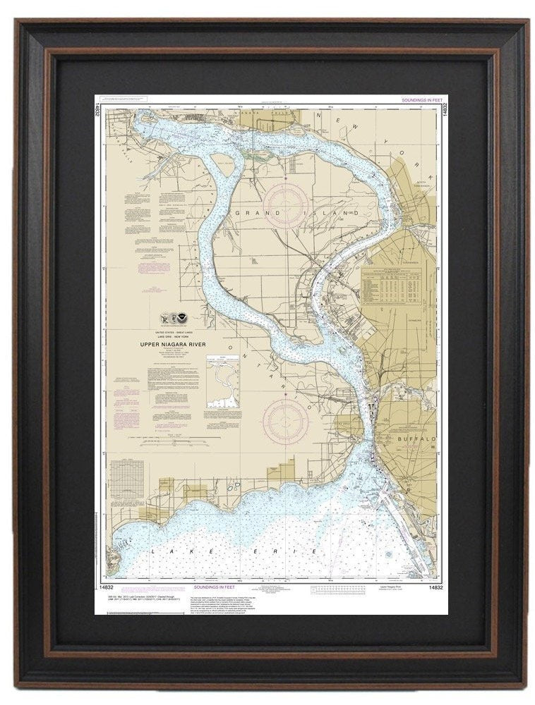 Framed Nautical Chart 14832 - Lake Erie. Niagara Falls to Buffalo, NY. NOAA 14832. Handmade in the USA.