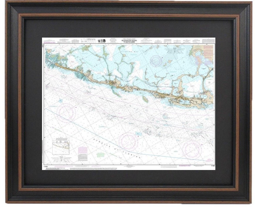 Framed Nautical Chart 11464 - Intracoastal Waterway. Blackwater Sound to Matecumbe. NOAA 11464. Handmade in the USA.
