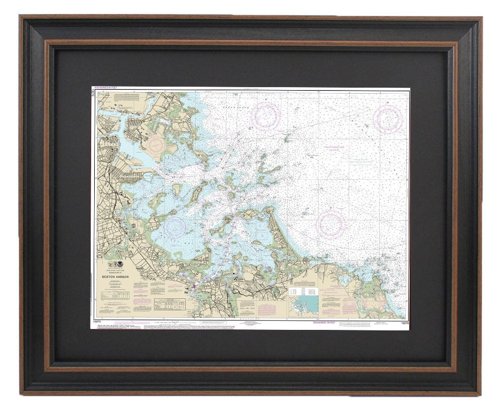 Framed Nautical Chart 13270 - Boston Harbor. NOAA 13270. Handmade in the USA.