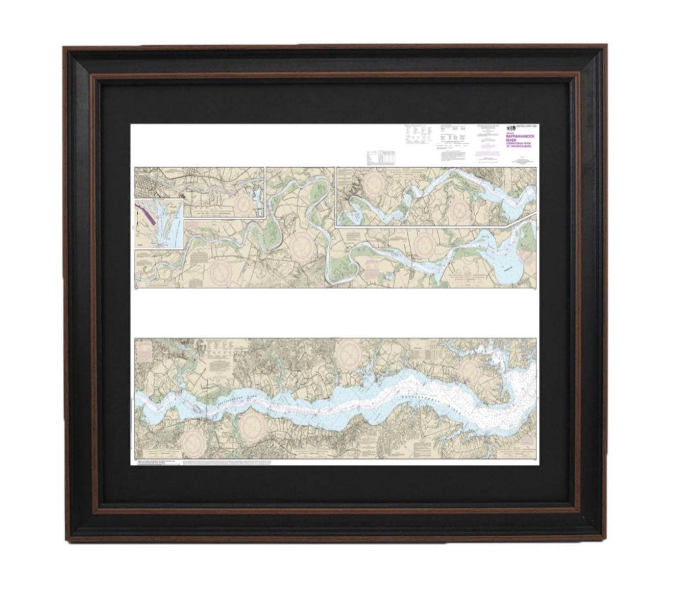 Framed Nautical Chart 12237 - Rappahannock River Corrotoman River to Fredericksburg, MD. NOAA 12237. Handmade in the USA.
