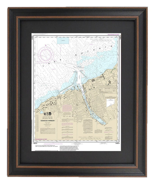 Framed Nautical Chart 14813 - Oswego Harbor. NOAA 14813. Handmade in the USA.
