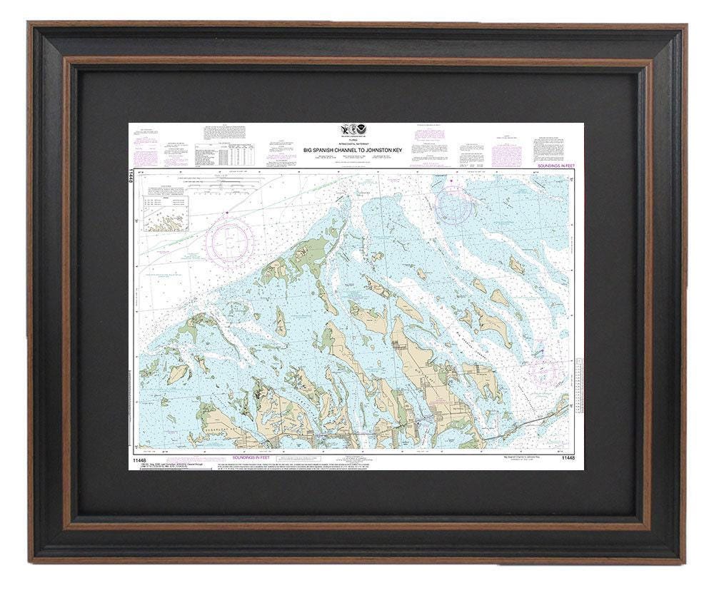 Framed Nautical Chart 11448 - Big Spanish Channel to Johnston Key. NOAA 11448. Handmade in the USA.
