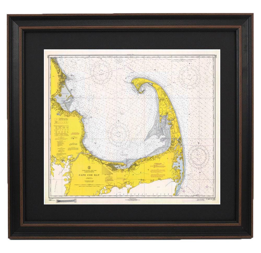 Vintage Framed Nautical Chart 13246. Cape Cod. 1966 Historical Chart. NOAA 13246. Handmade in the USA.