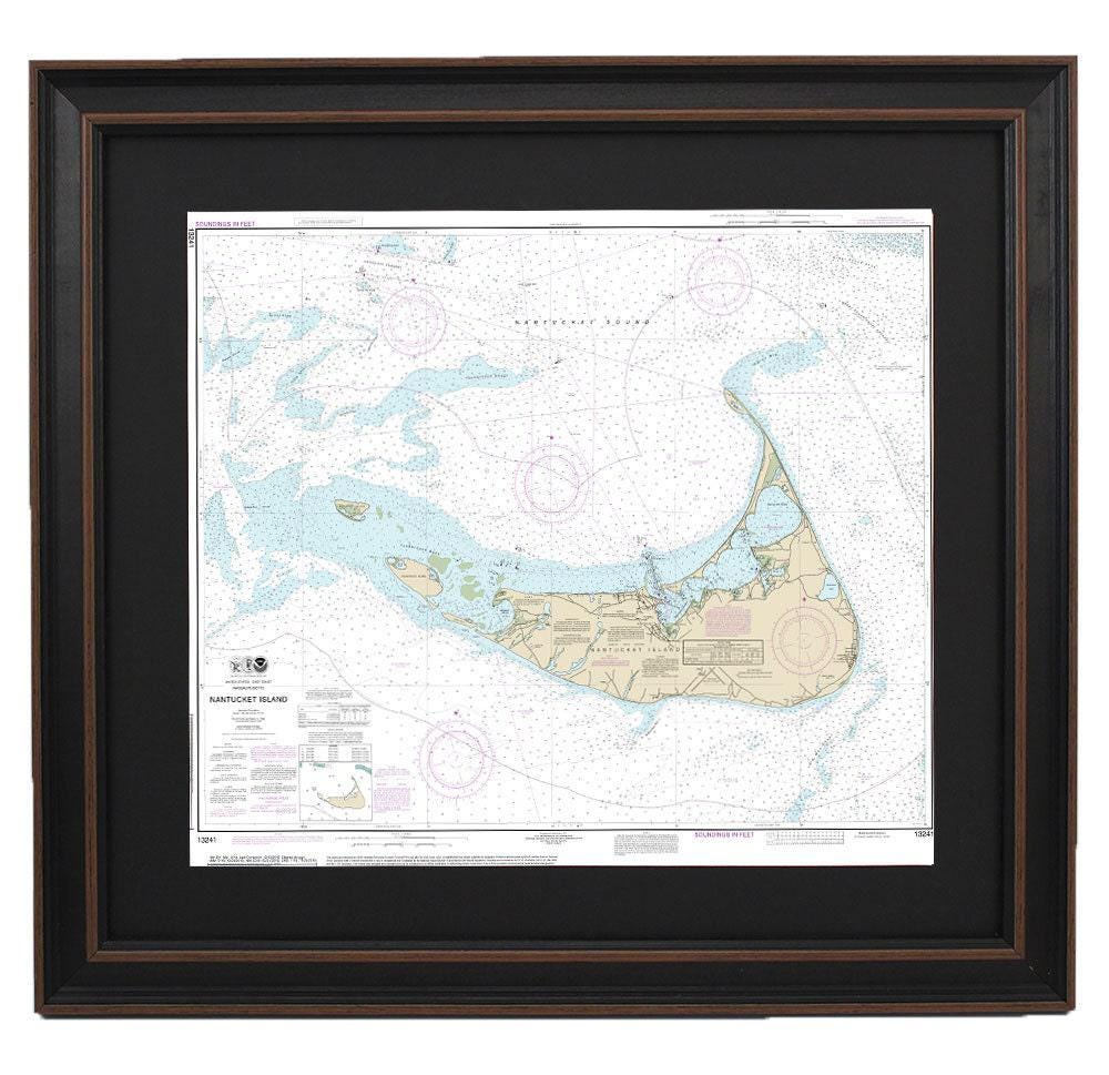 Framed Nautical Chart 13241 - Nantucket Island. NOAA 13241. Handmade in the USA.