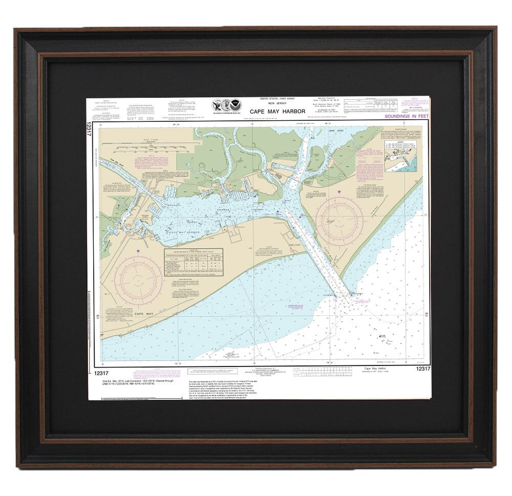 Framed Nautical Chart 12317 - Cape May Harbor. NOAA 12317. Handmade in the USA.