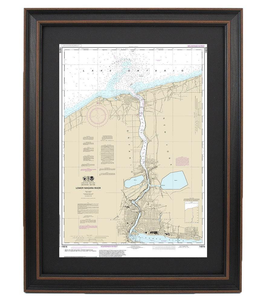 Framed Nautical Chart 14816- Lake Ontario, Lower Niagara River. NOAA 14816. Handmade in the USA.