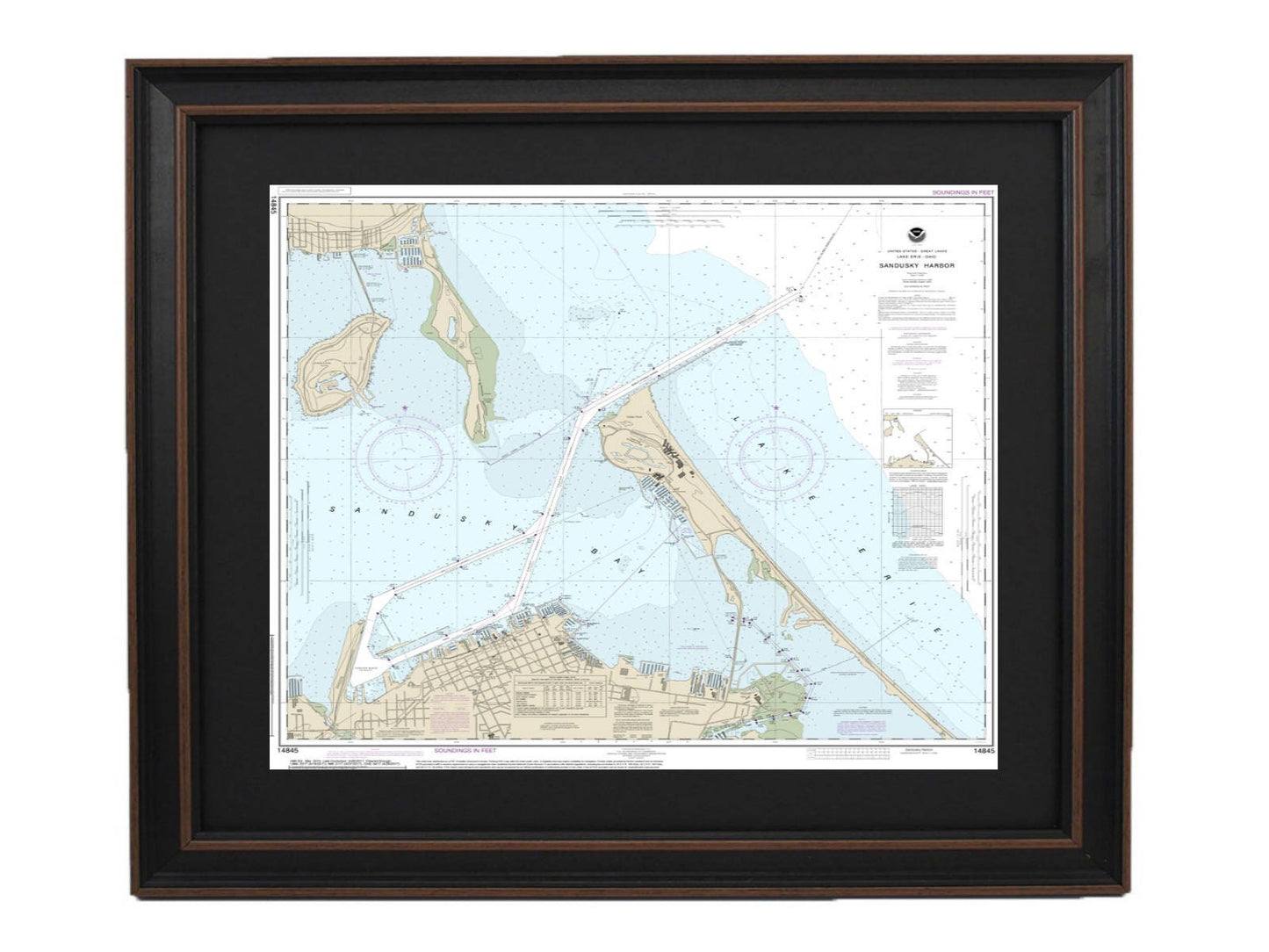 Framed Nautical Chart 14845 - Lake Erie, Sandusky Harbor NOAA 14845. Handmade in the USA.