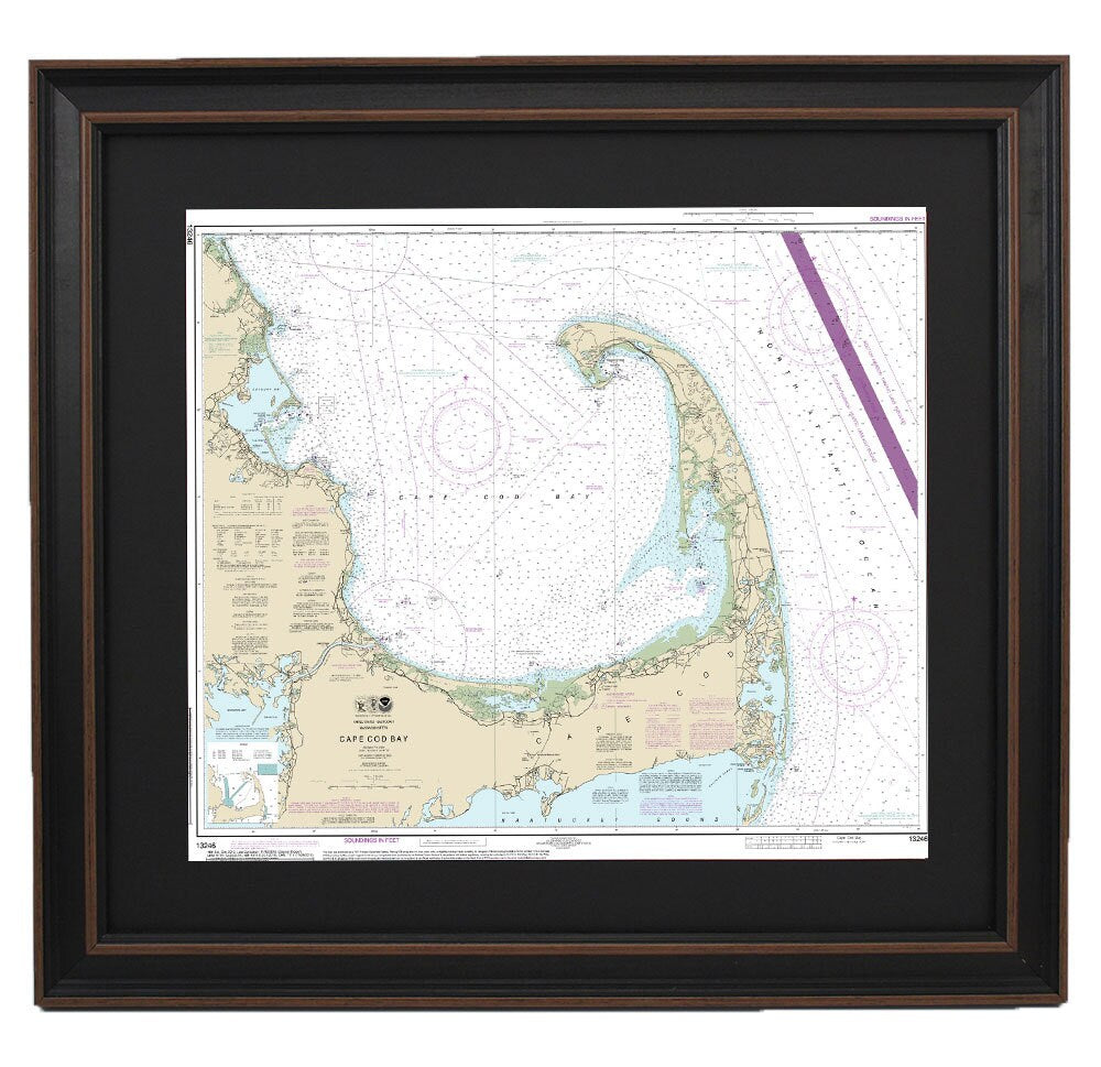 Framed Nautical Chart 13246 - Cape Cod Bay. NOAA 13246. Handmade in the USA.
