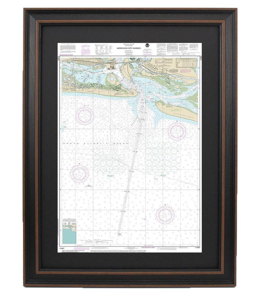 Framed Nautical Chart 11547 - Morehead City Harbor, NOAA 11547. Handmade in the USA.