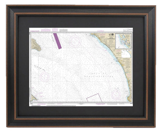 Framed Nautical Chart 18774 - Gulf of Santa Catalina. Delmar Boat Basin, Camp Pendleton. NOAA 18774. Handmade in the USA.