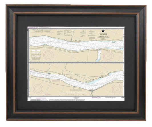 Framed Nautical Chart 18536 - Columbia River. Sundale to Heppner Junction. NOAA 18536. Handmade in the USA.