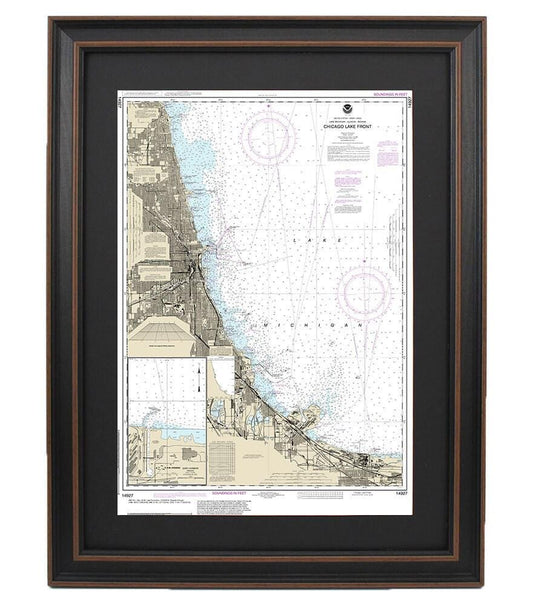Framed Nautical Chart 14927 - Chicago Lake Front. Gary Harbor. NOAA 14927. Handmade in the USA.