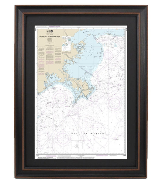 Framed Nautical Chart 11366 - Approaches to Mississippi River. NOAA 11366. Handmade in the USA.