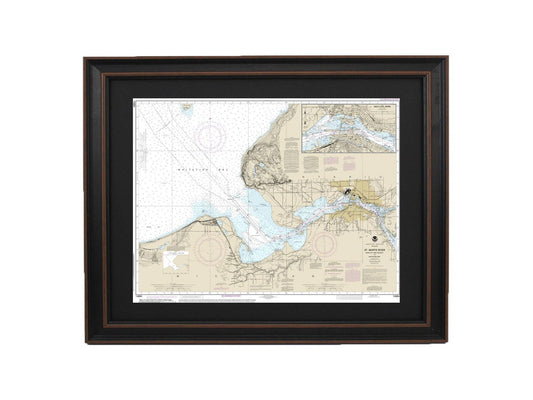 Framed Nautical Chart 14884 - Michigan's St. Marys River. NOAA 14884. Handmade in the USA.
