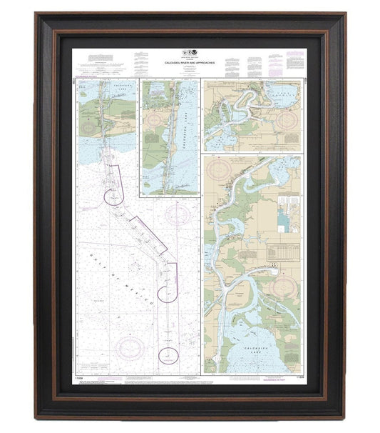 Framed Nautical Chart 11339 - Calcasieu River and Approaches. NOAA 11339. Handmade in the USA.