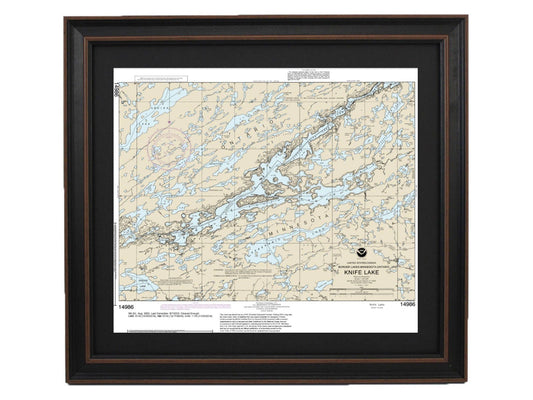 Framed Nautical Chart 14986 - Knife Lake, Minnesota. NOAA 14986. Handmade in the USA.