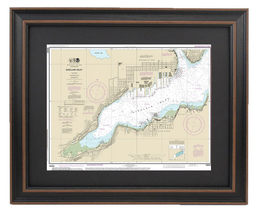 Framed Nautical Chart 18452 - Sinclair Inlet. NOAA 18452. Handmade in the USA.
