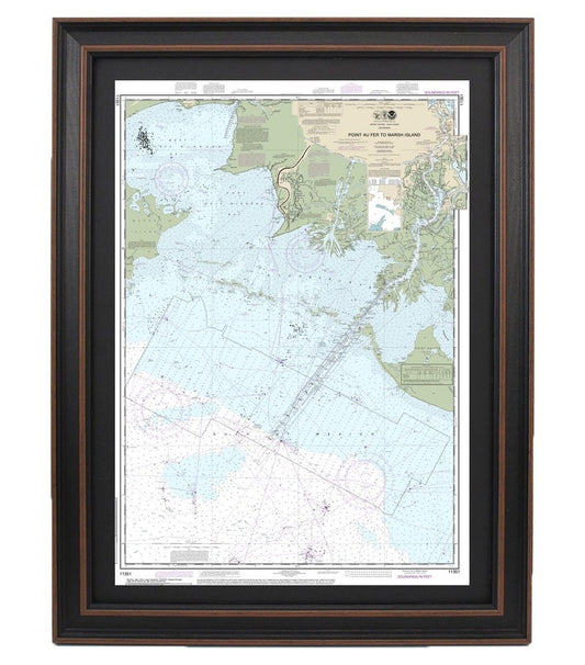 Framed Nautical Chart 11351 - Point as Fer to Marsh Island. NOAA 11351. Handmade in the USA.
