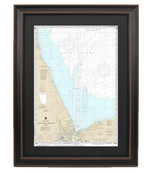 Framed Nautical Chart 14865 - South End of Lake Huron. NOAA 14865. Handmade in the USA.