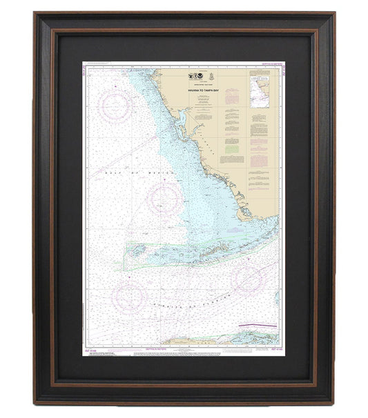 Framed Nautical Chart 11420 - Havana to Tampa Bay. NOAA 11420. Handmade in the USA.