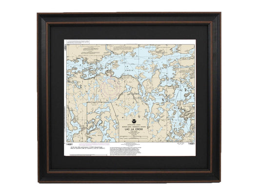 Framed Nautical Chart 14991 - Lac la Croix, Minnesota NOAA 14991. Handmade in the USA.