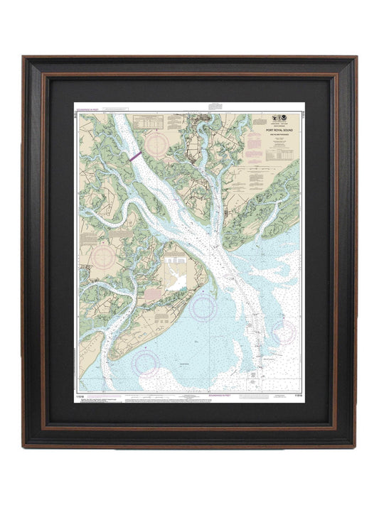 Framed Nautical Chart 11516 - Hilton Head Island & Port Royal Sound. NOAA 11516. Handmade in the USA.