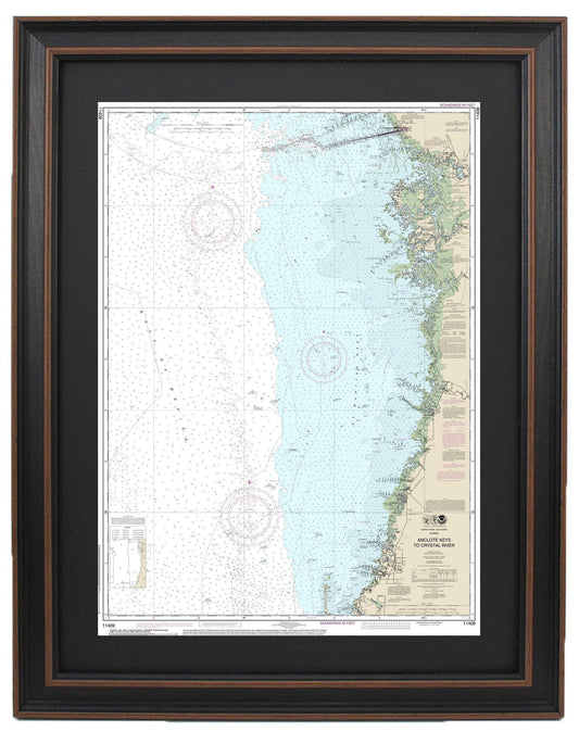 Framed Nautical Chart 11409 - Anclote Keys to Crystal River. NOAA 11409. Handmade in the USA.