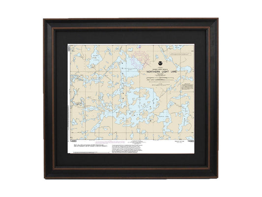 Framed Nautical Chart 14983 - Northern Light Lake, Ontario. NOAA 14983. Handmade in the USA.