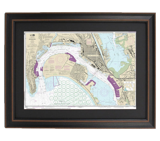 Framed Nautical Chart 18773 - San Diego Bay. NOAA 18773. Handmade in the USA.