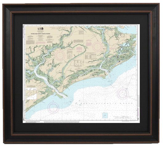 Framed Nautical Chart 11522 - Stono and North Edisto Rivers. NOAA 11552. Handmade in the USA.